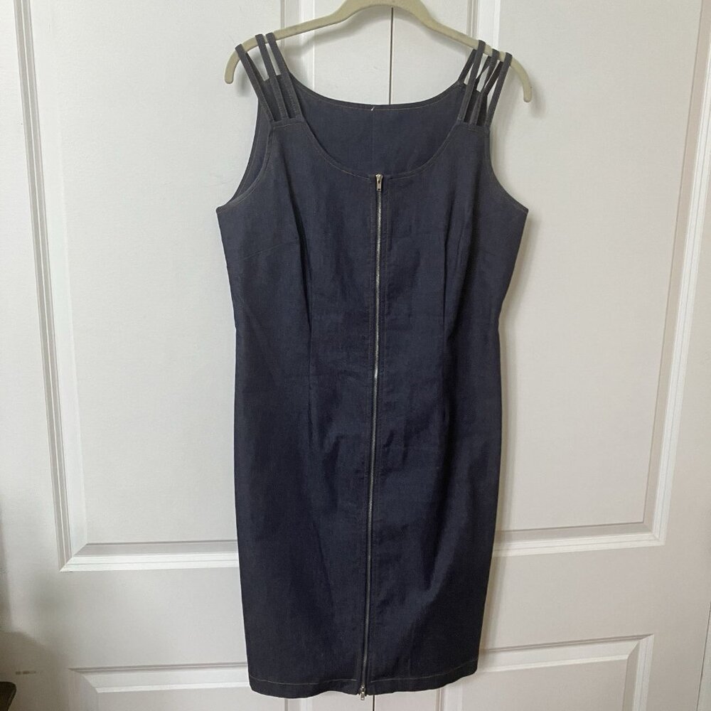 Vintage Together Midi Dress Stretch‎ Denim Zip Front 90s Grunge Womens 10